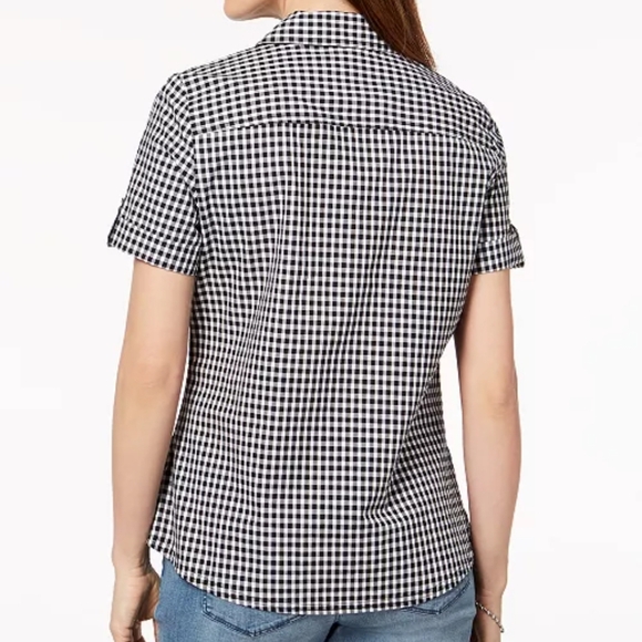 NWT Karen Scott Floral Embroidered Gingham Black&White Shirt Size M - Picture 4 of 13